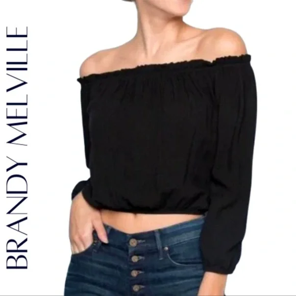 BRANDY MELVILLE TOP MAURA OFF SHOULDER BLACK - Picture 1 of 5